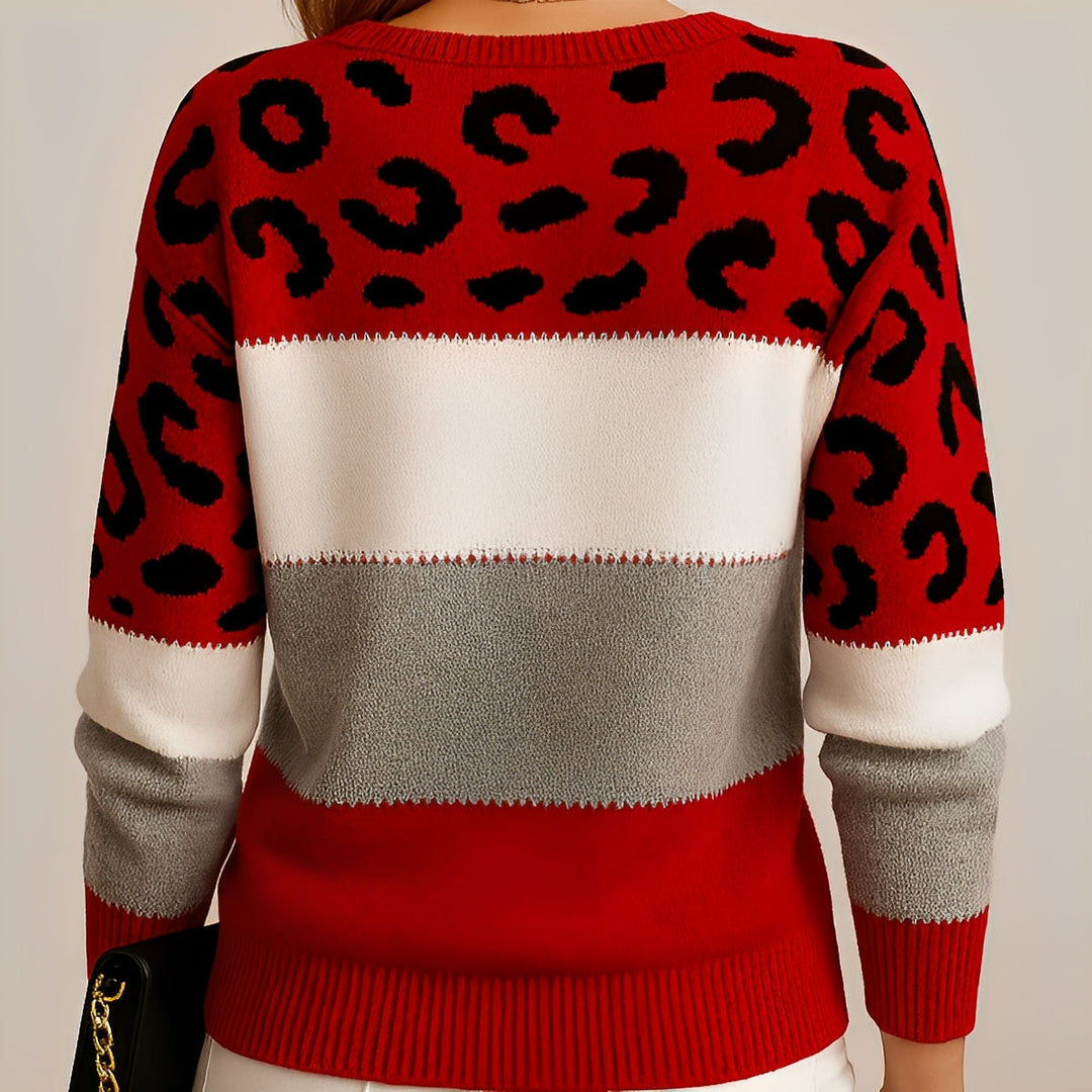 Women's Sweaters | Sweater with Leopard Pattern and Contrasting Panels