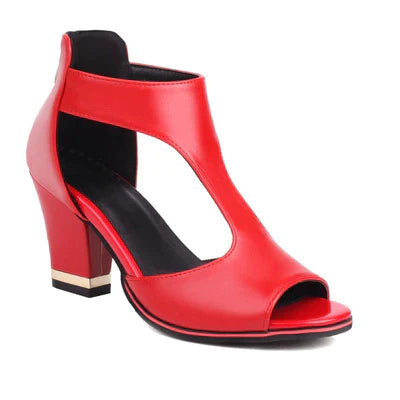 Women’s Peep Toe Block Heel Sandals with Cutout Design