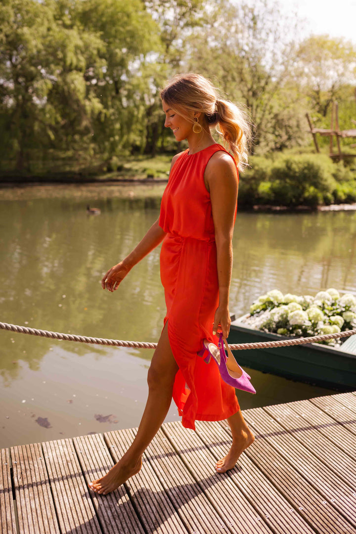 Enidra | Midi Dress with Halter Neck and Slit