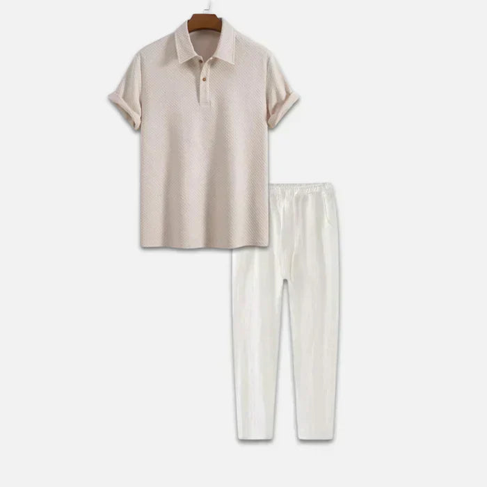 Men’s Set – Polo & Elastic Trousers, Breathable Stretch