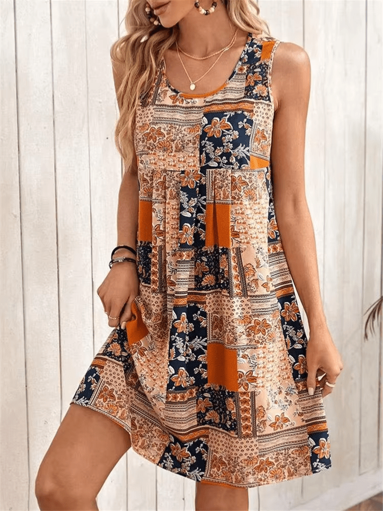 Sophia | Women's Boho Patchwork Print Sleeveless Mini Dress
