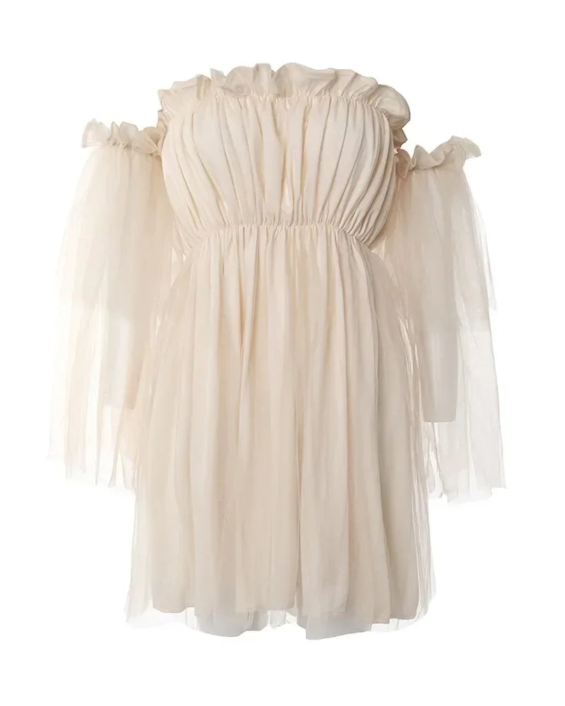 Women’s Off-Shoulder Ruffle Chiffon Mini Dress