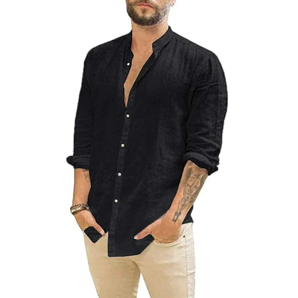 Men’s Button-Up Shirt with Mandarin Collar