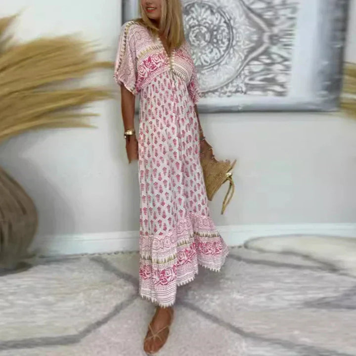Elizabeth | Women's Boho Tassel Detail Short Sleeve Maxi Dress