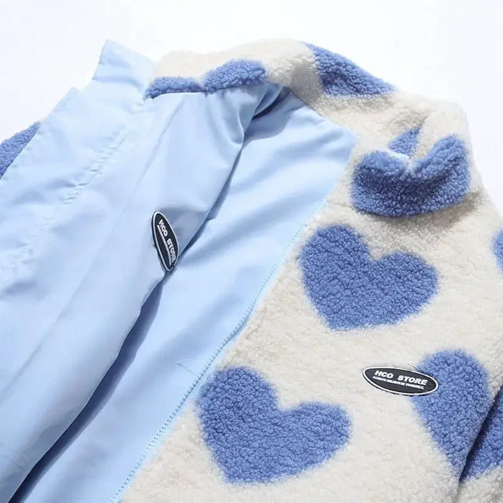 Women's Fleece Jacket with Zipper and Heart Pattern