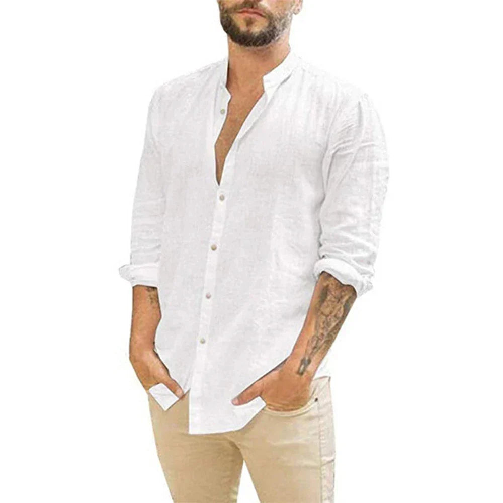 Men’s Button-Up Shirt with Mandarin Collar