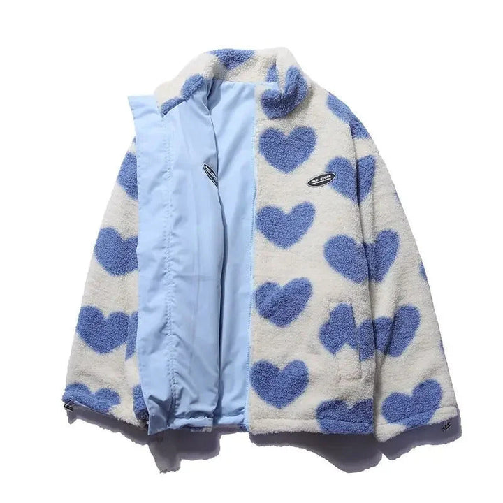 Women's Fleece Jacket with Zipper and Heart Pattern