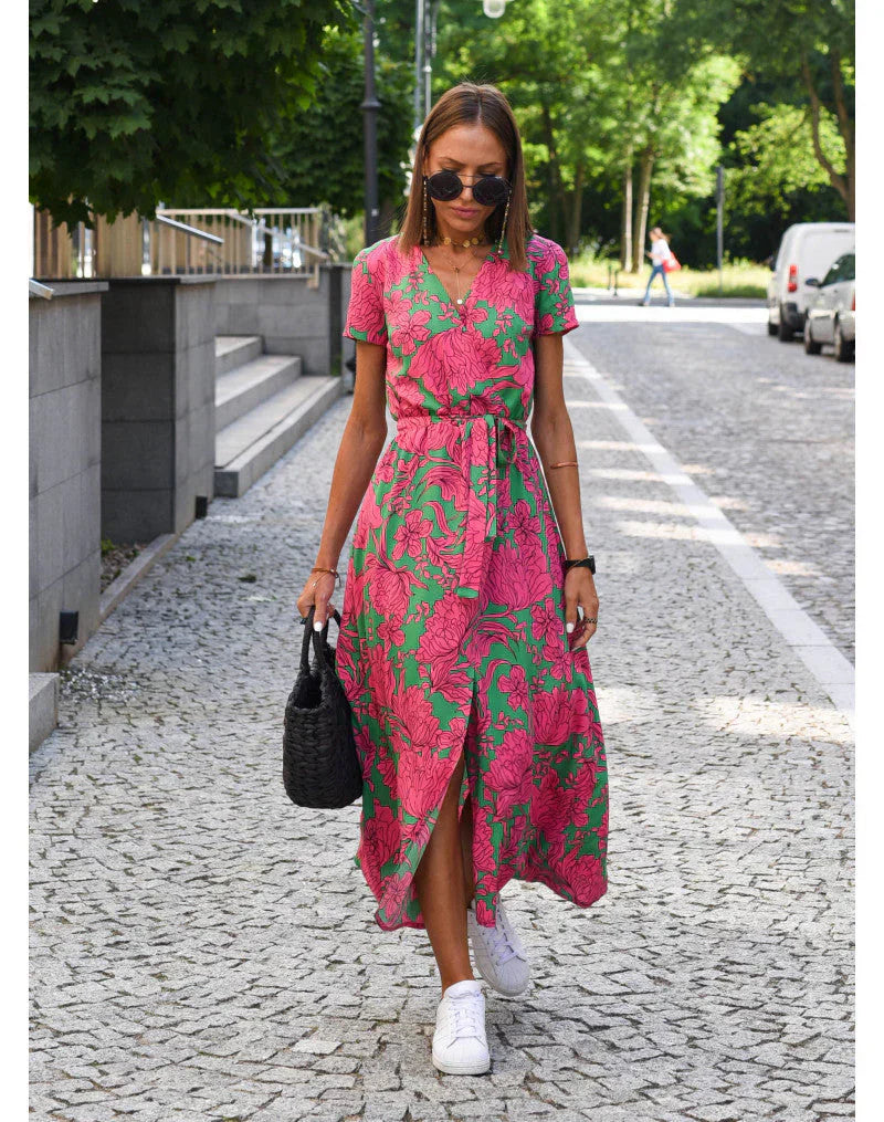 Women's Wrap Dress | with Belt and Short Sleeves