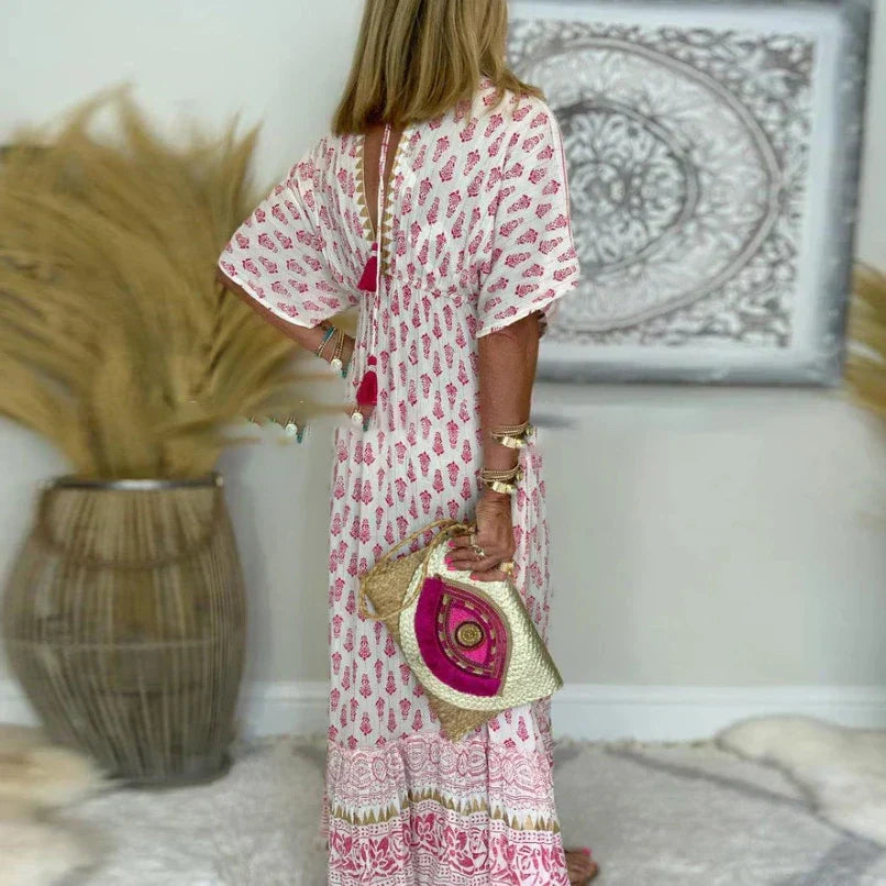 Elizabeth | Women's Boho Tassel Detail Short Sleeve Maxi Dress