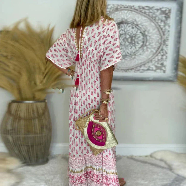 Elizabeth | Women's Boho Tassel Detail Short Sleeve Maxi Dress