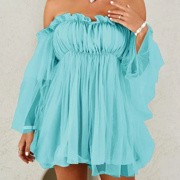 Women’s Off-Shoulder Ruffle Chiffon Mini Dress