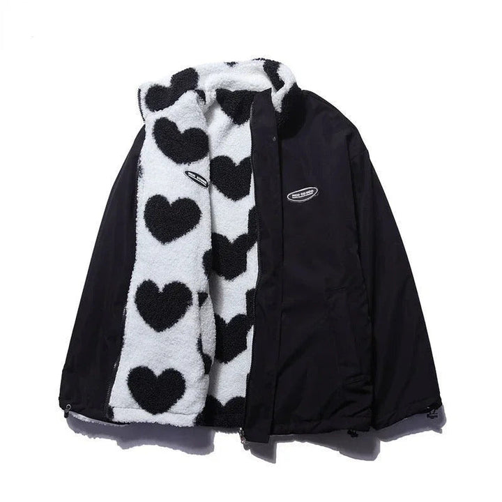 Women's Fleece Jacket with Zipper and Heart Pattern