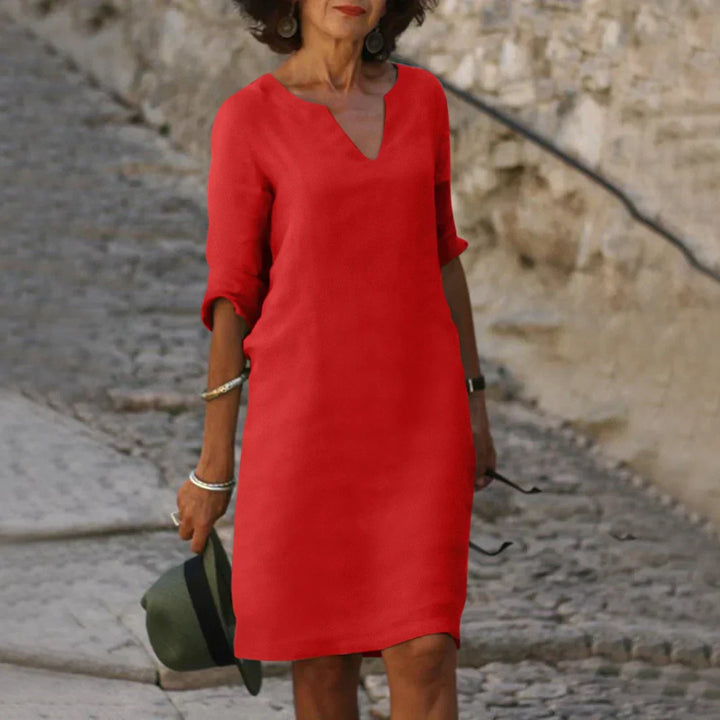Women’s Elegant V-Neck Knee-Length Dress with 3/4 Sleeves