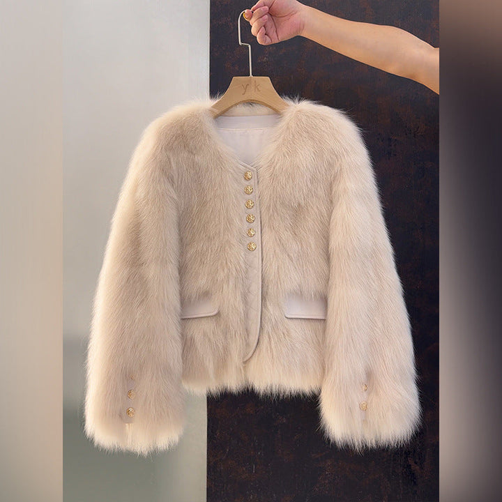 Women's Jacket | Short Fur Button-Up