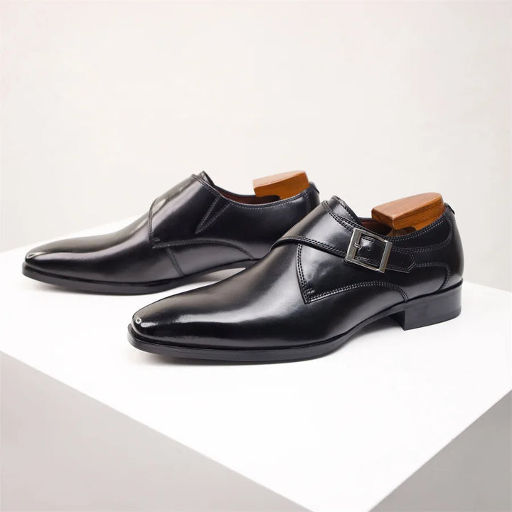 Men's Leather Monk Strap Shoes with Buckle Closure