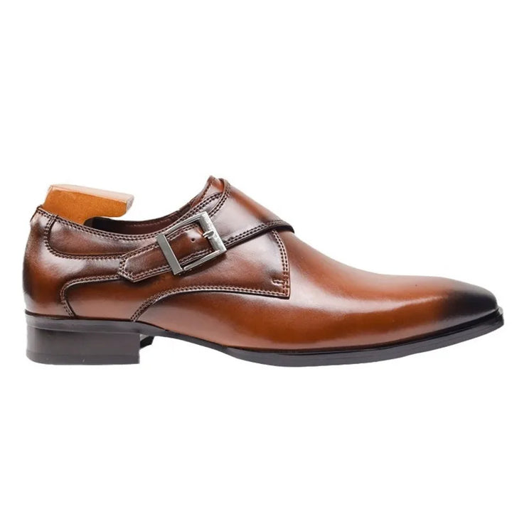 Men's Leather Monk Strap Shoes with Buckle Closure