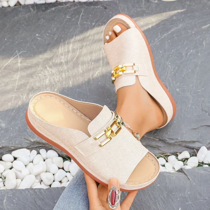 Women’s Slip-On Comfort Wedge Sandals with Decorative Detail