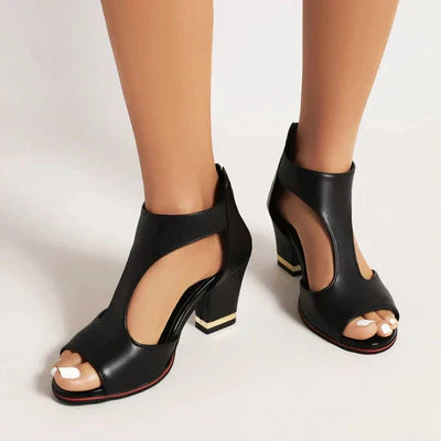 Women’s Peep Toe Block Heel Sandals with Cutout Design