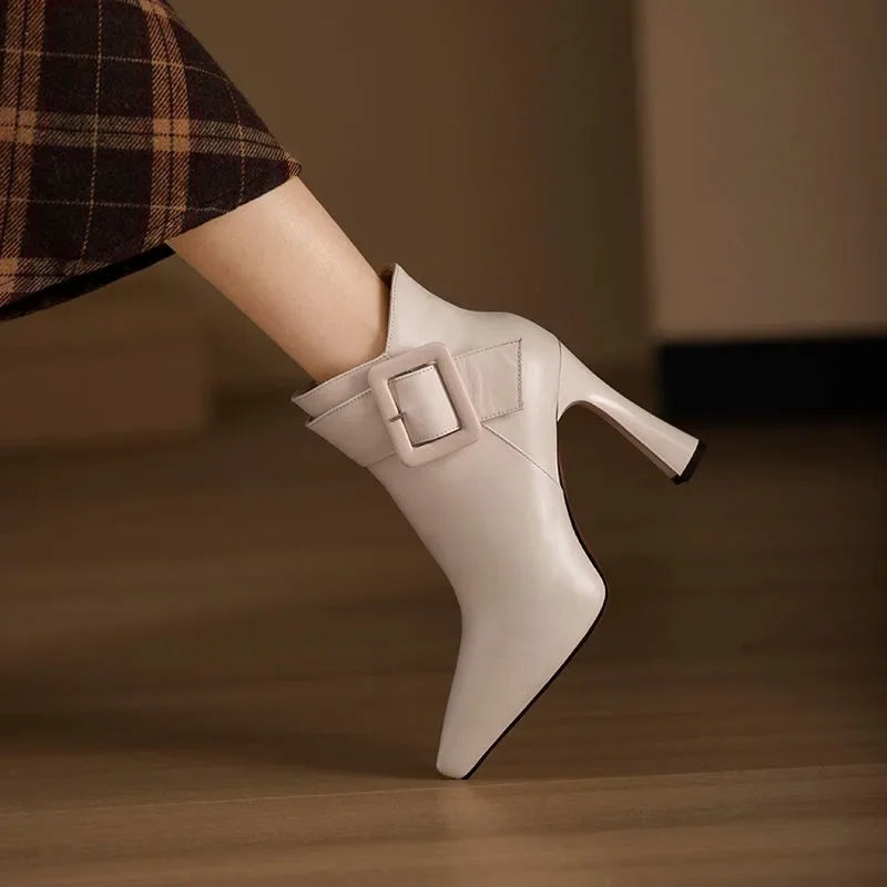Women's Heeled Ankle Boots with Decorative Buckle