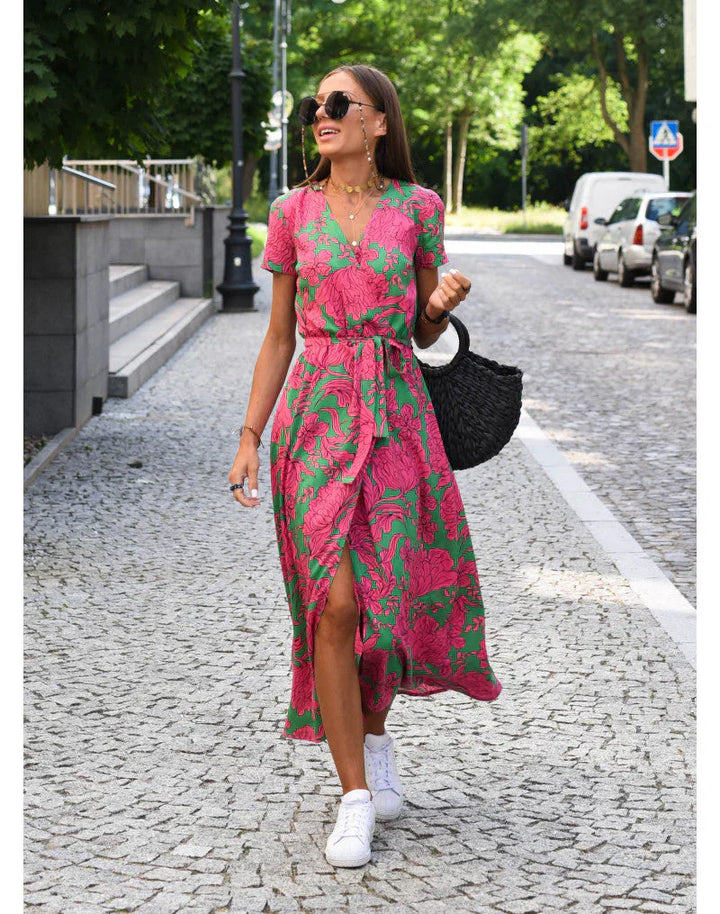 Women's Wrap Dress | with Belt and Short Sleeves
