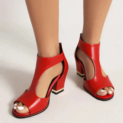 Women’s Peep Toe Block Heel Sandals with Cutout Design