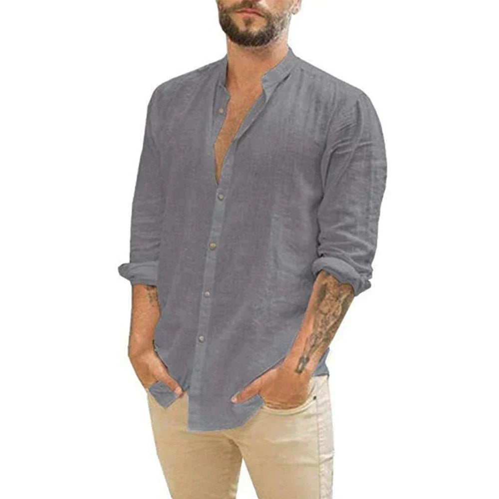 Men’s Button-Up Shirt with Mandarin Collar