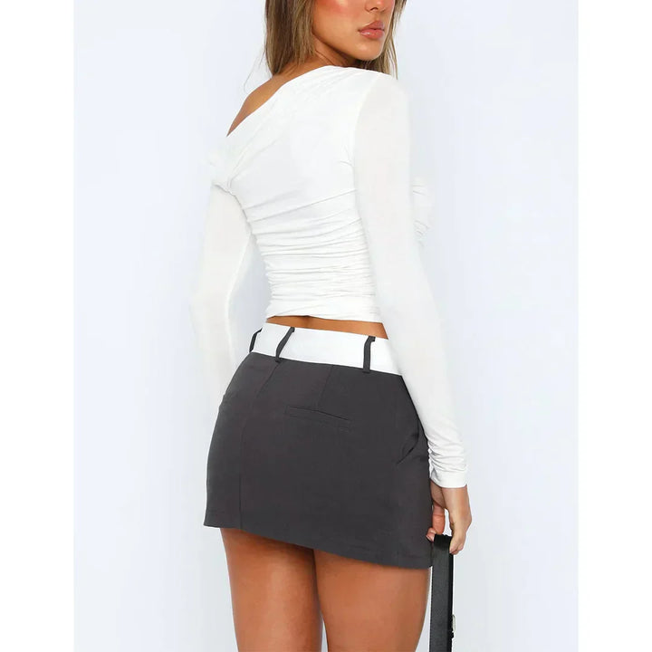 Women’s Off-Shoulder Ruched Long Sleeve Top – Fitted Silhouette
