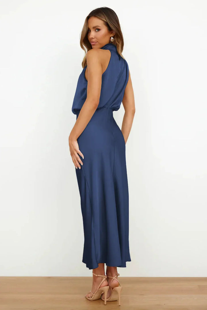 Rochelle | Feminine Satin Dress with Halter Neckline