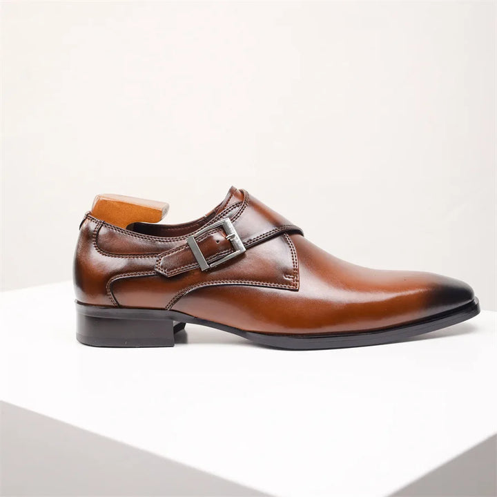 Men's Leather Monk Strap Shoes with Buckle Closure