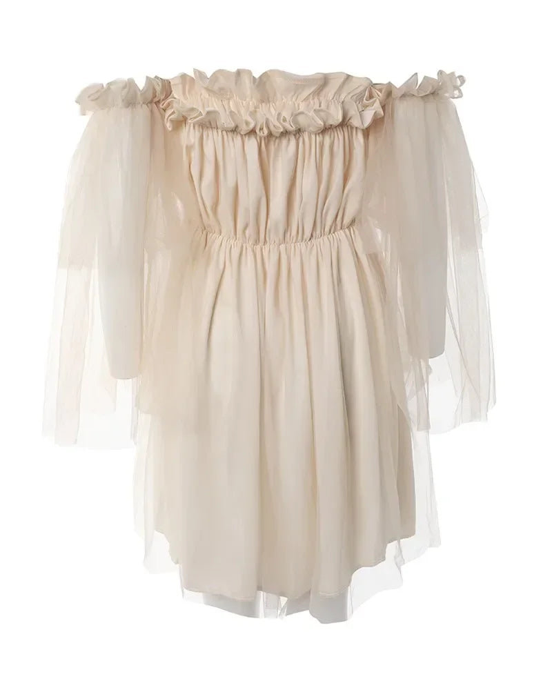 Women’s Off-Shoulder Ruffle Chiffon Mini Dress