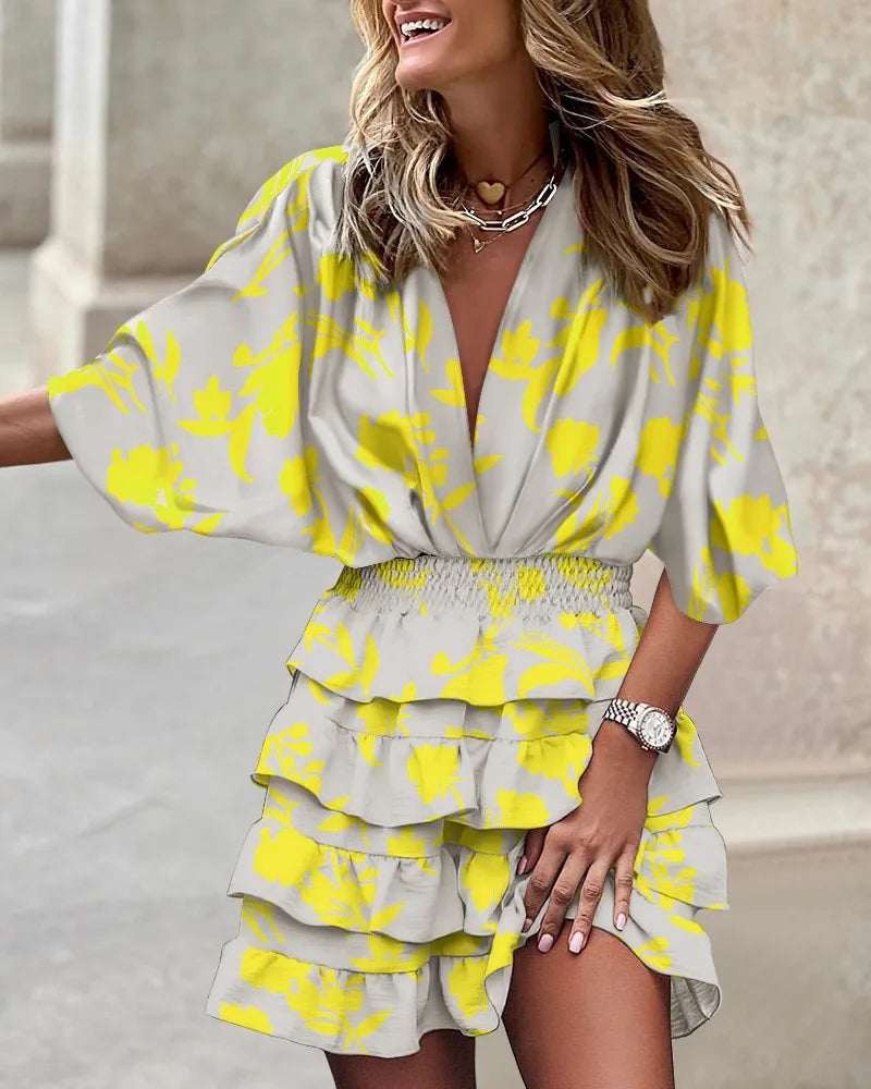 Sarah | Women’s Boho Printed Ruffle Mini Dress