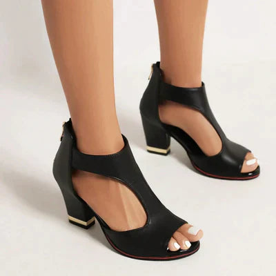 Women’s Peep Toe Block Heel Sandals with Cutout Design