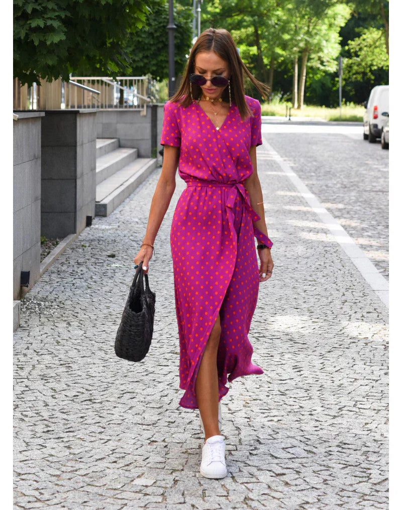 Women's Wrap Dress | with Belt and Short Sleeves