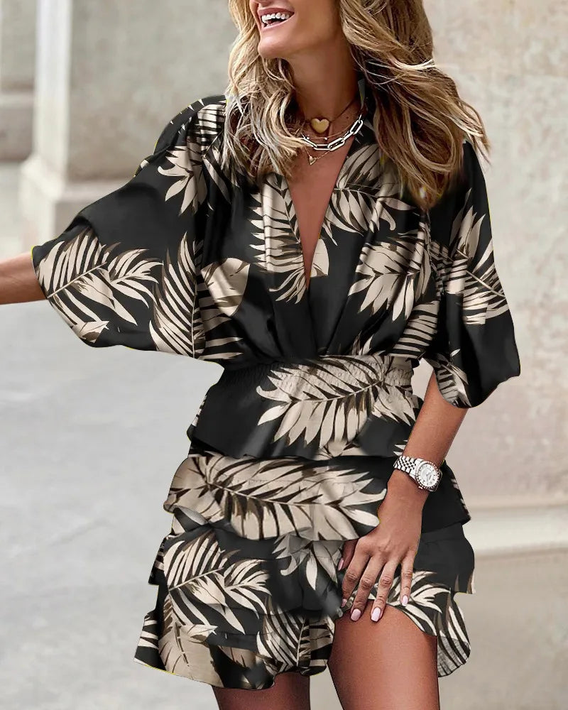Sarah | Women’s Boho Printed Ruffle Mini Dress