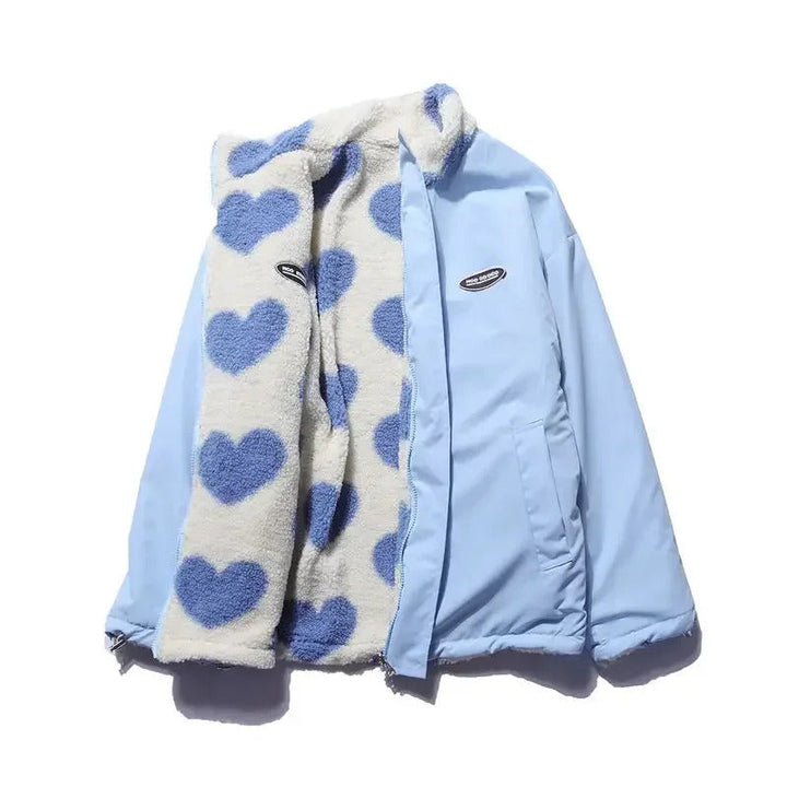 Women's Fleece Jacket with Zipper and Heart Pattern