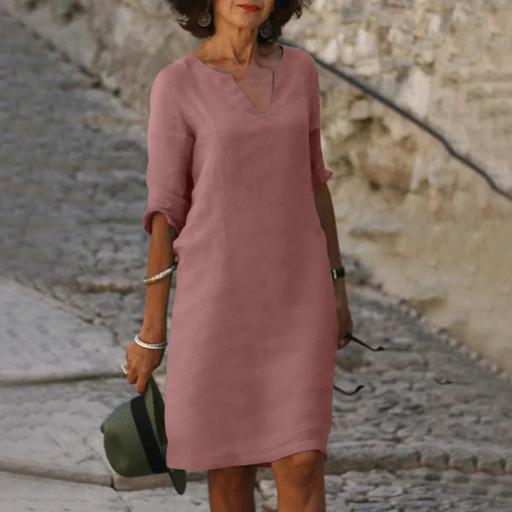 Women’s Elegant V-Neck Knee-Length Dress with 3/4 Sleeves