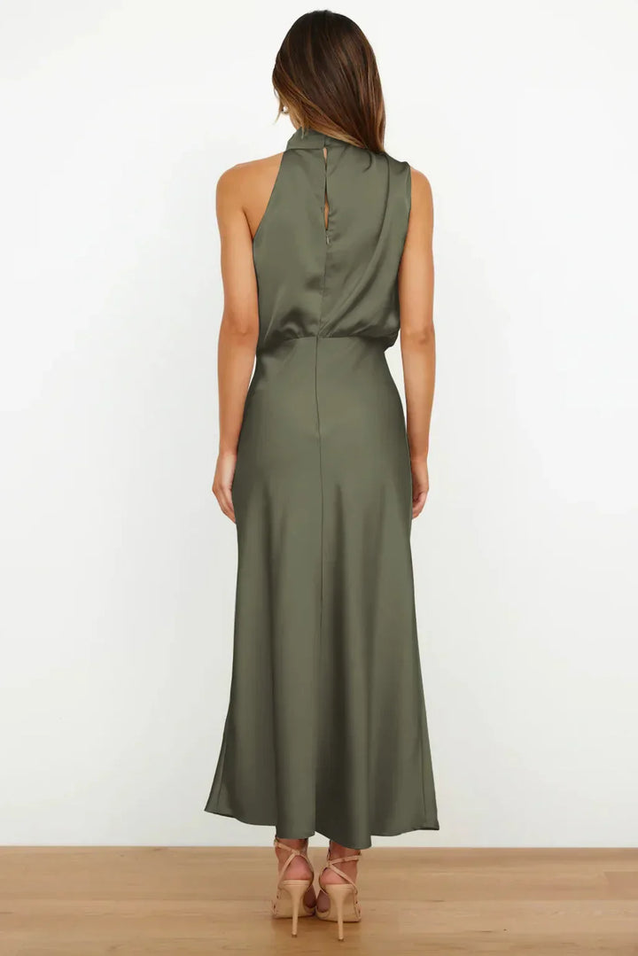 Rochelle | Feminine Satin Dress with Halter Neckline