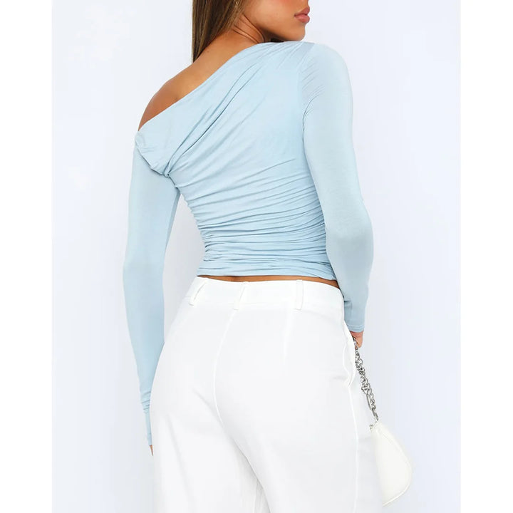 Women’s Off-Shoulder Ruched Long Sleeve Top – Fitted Silhouette