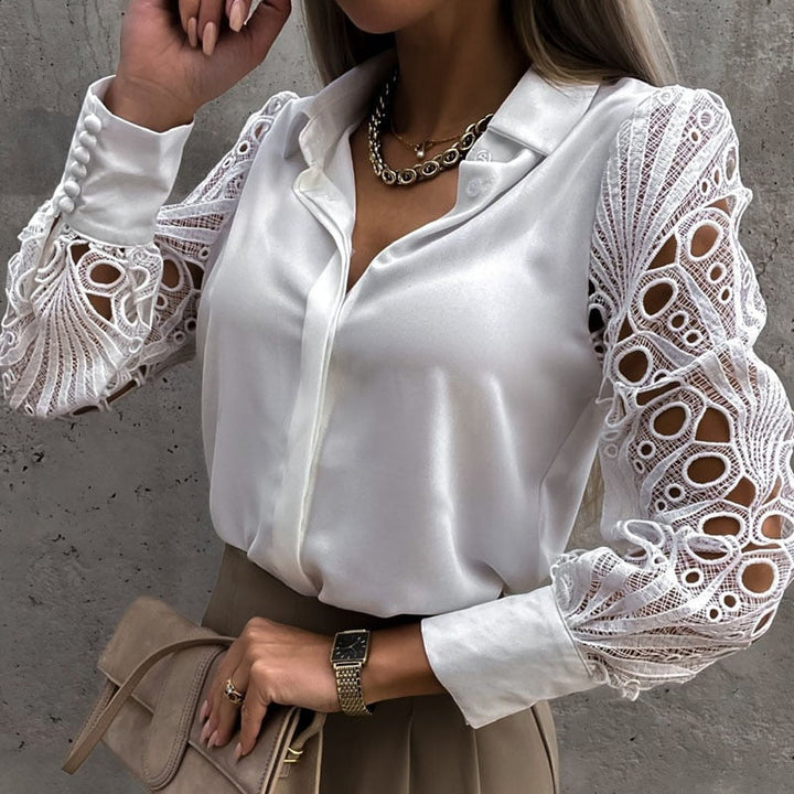 Women’s Elegant Lace Sleeve Button-Up Blouse