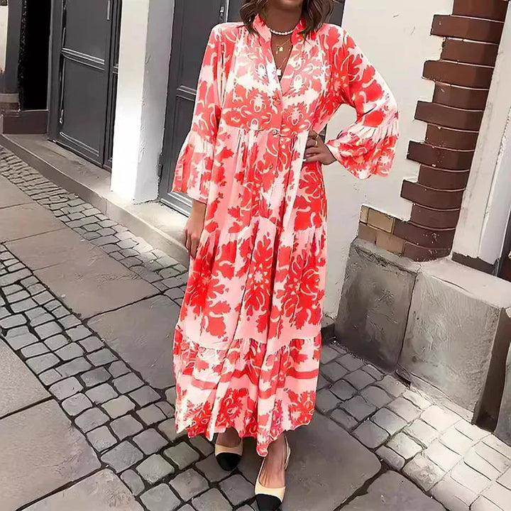 Faith | Women's Boho Printed Long Sleeve Midi Dress