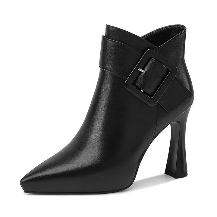 Women's Heeled Ankle Boots with Decorative Buckle