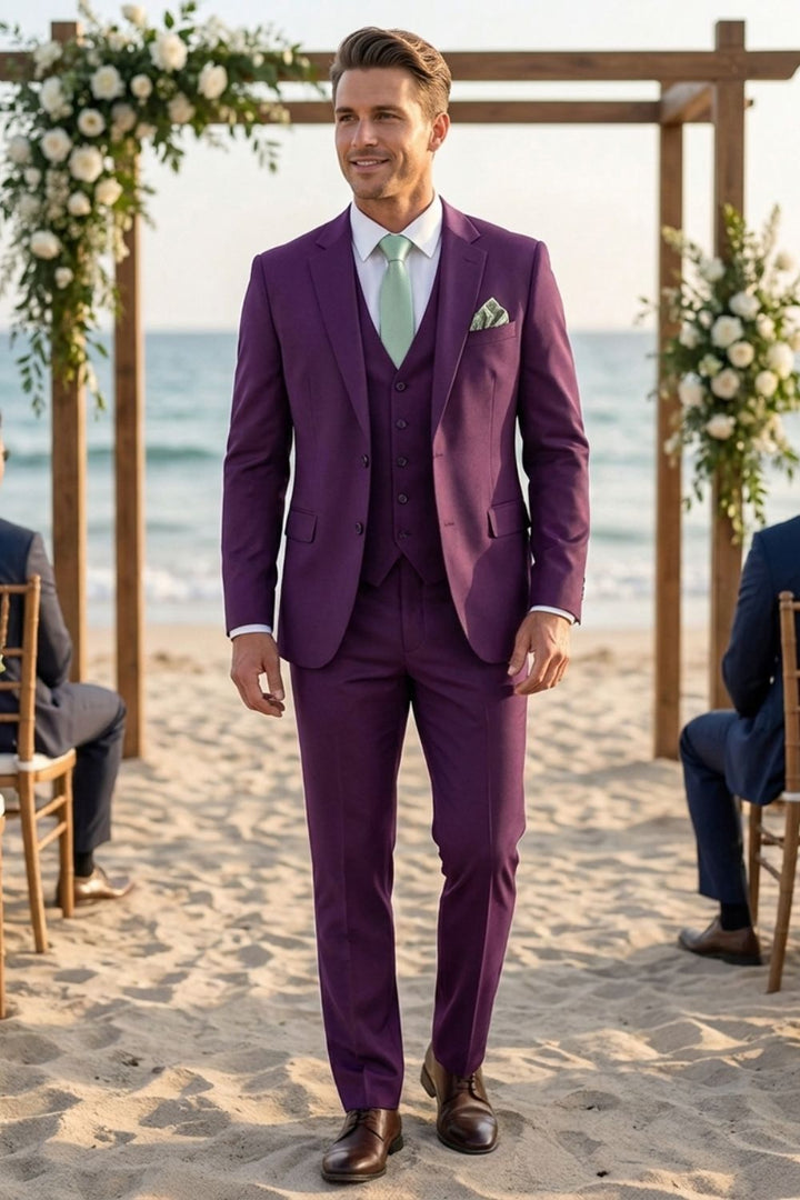 Men's Suits – Three-Piece Single-Button Suit with Vest and Slim Silhouette for Weddings & Formal Ceremonies