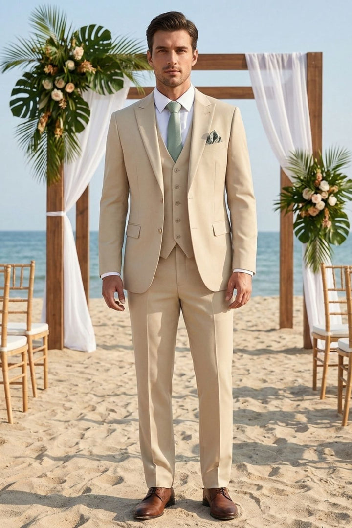 Men's Suits – Three-Piece Single-Button Suit with Vest and Slim Silhouette for Weddings & Formal Ceremonies