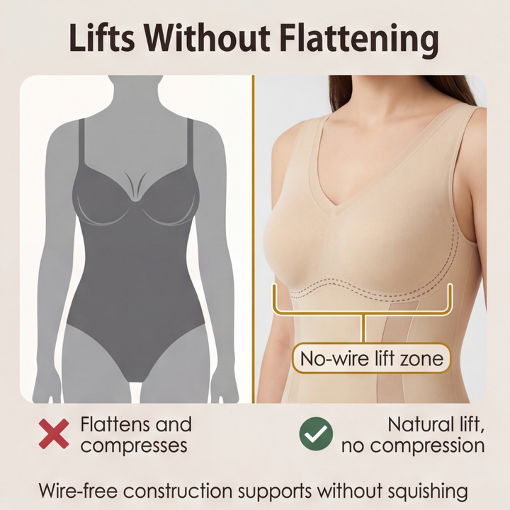 Women's shaping bodysuit without sleeves with a V-neck that slims