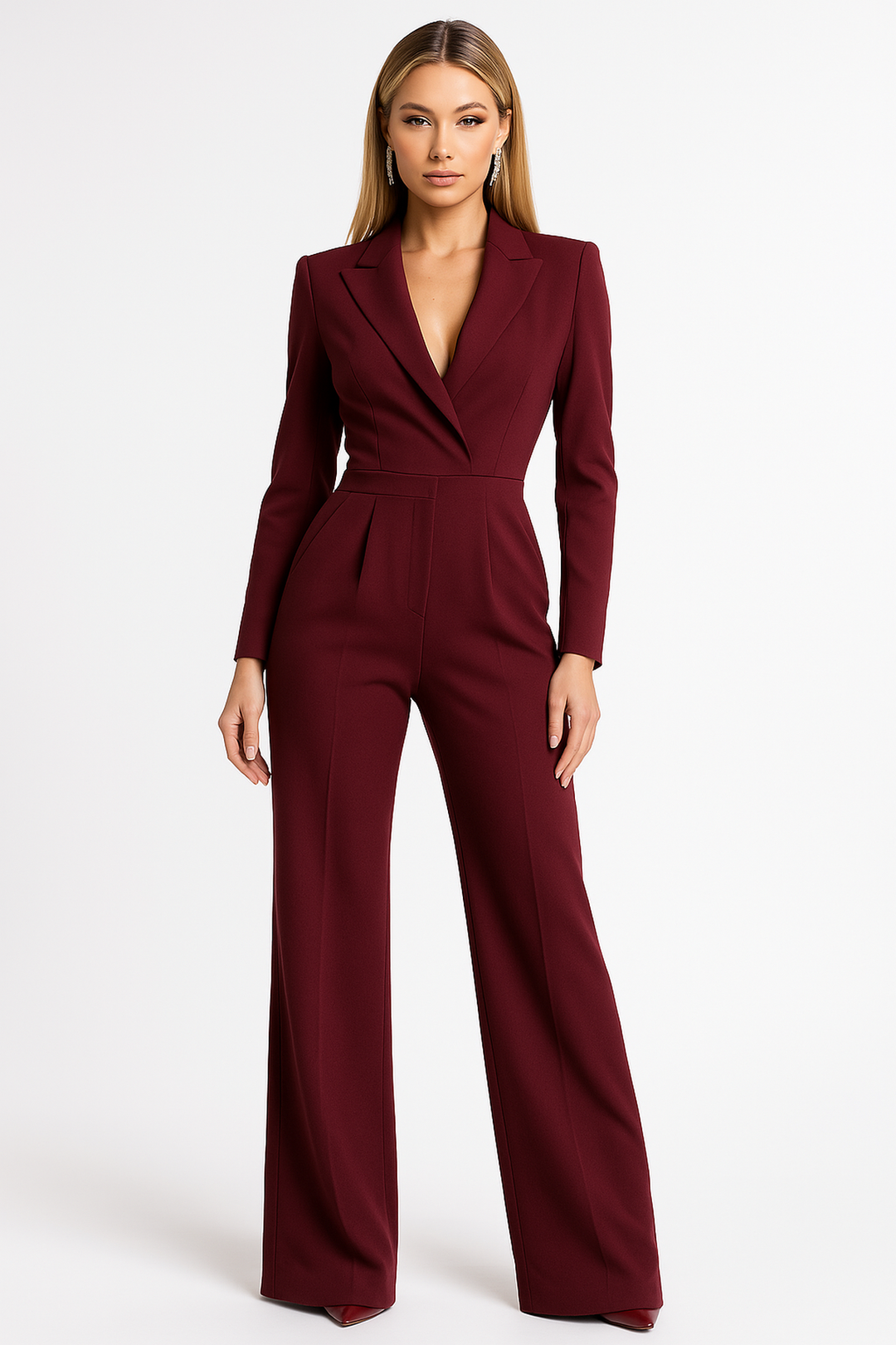 Elegant Jumpsuit with Long Sleeves and Wrap Look – Feminine Silhouette for Office and Evening