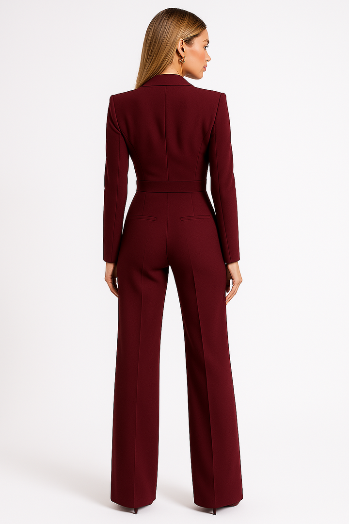Elegant Jumpsuit with Long Sleeves and Wrap Look – Feminine Silhouette for Office and Evening