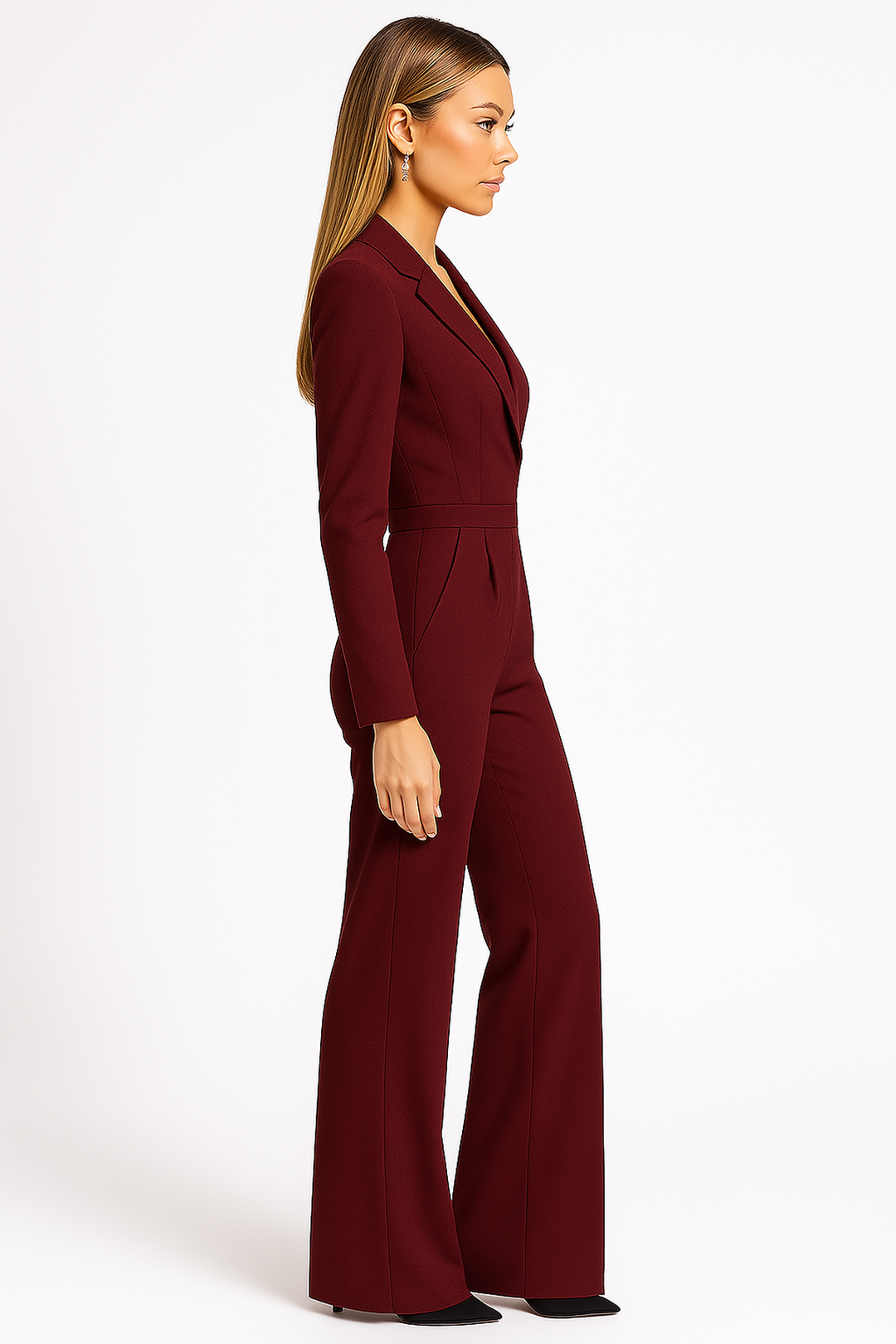 Elegant Jumpsuit with Long Sleeves and Wrap Look – Feminine Silhouette for Office and Evening