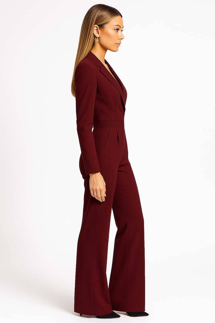 Elegant Jumpsuit with Long Sleeves and Wrap Look – Feminine Silhouette for Office and Evening