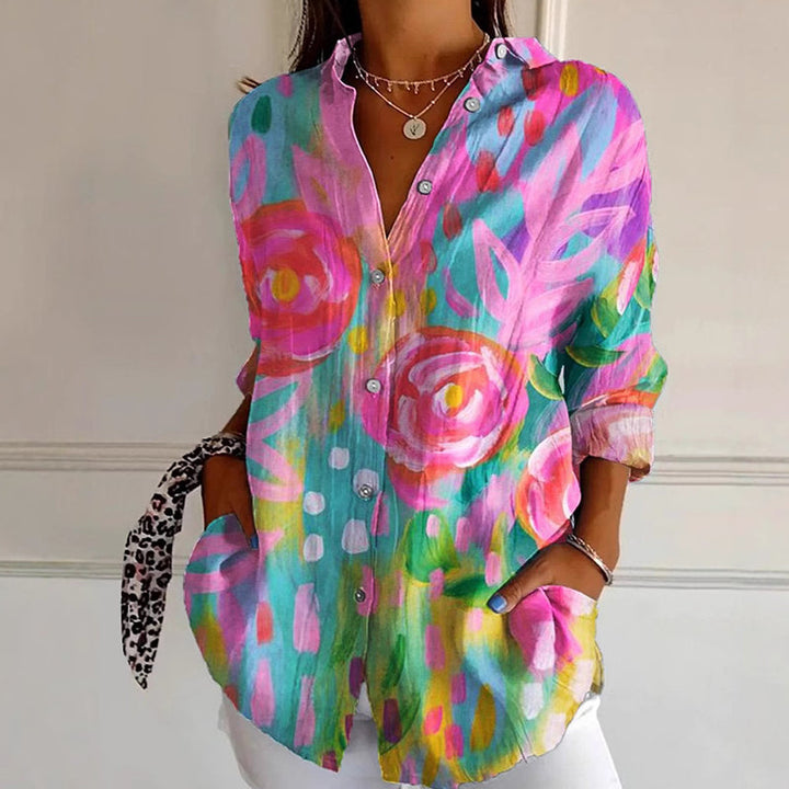 Women’s Colorful Floral Button-Up Blouse