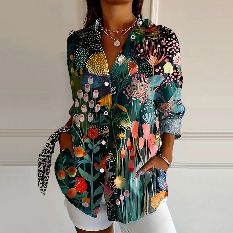 Women’s Colorful Floral Button-Up Blouse